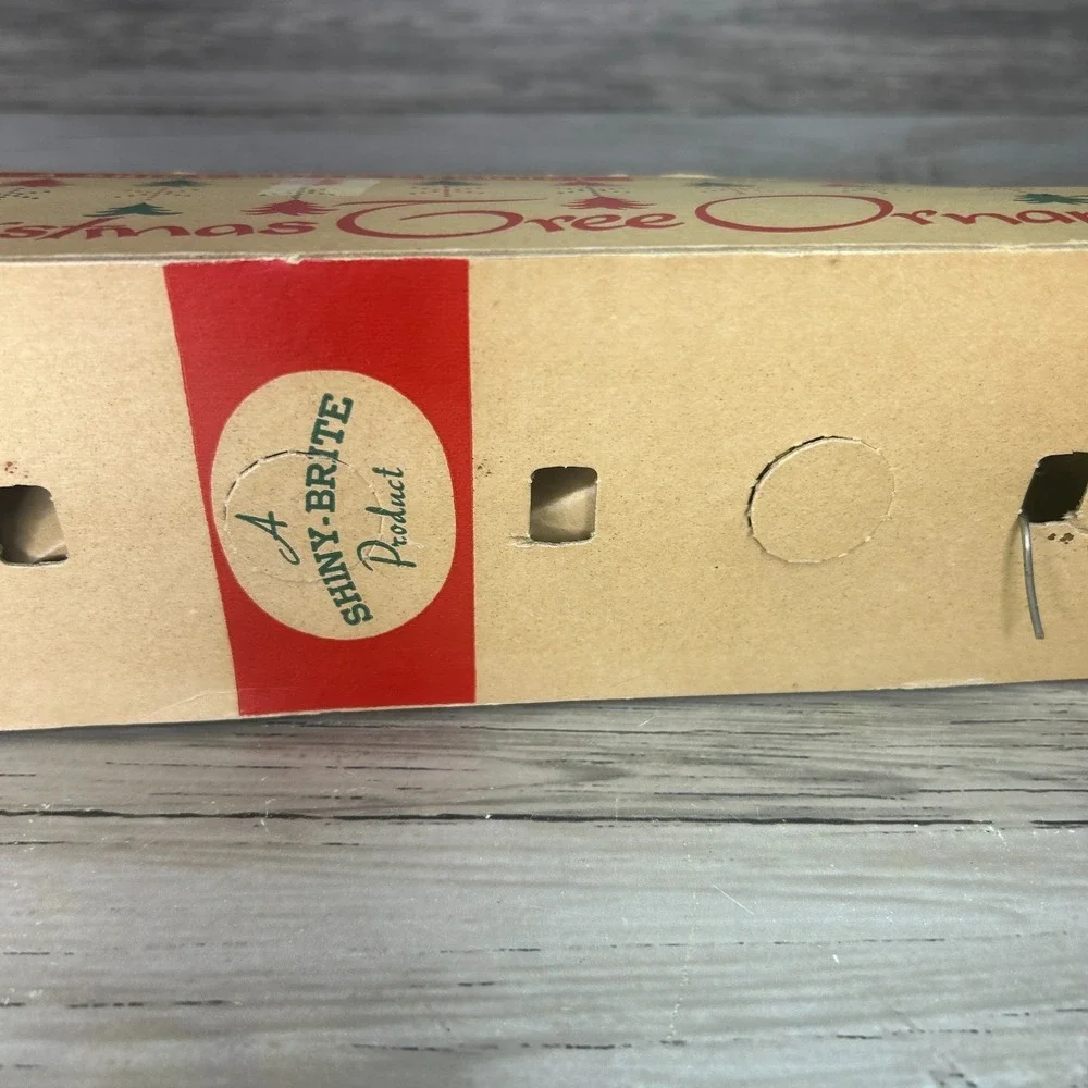 Vintage Shiny Brite Glass GOLD Christmas Ornaments in Original Box